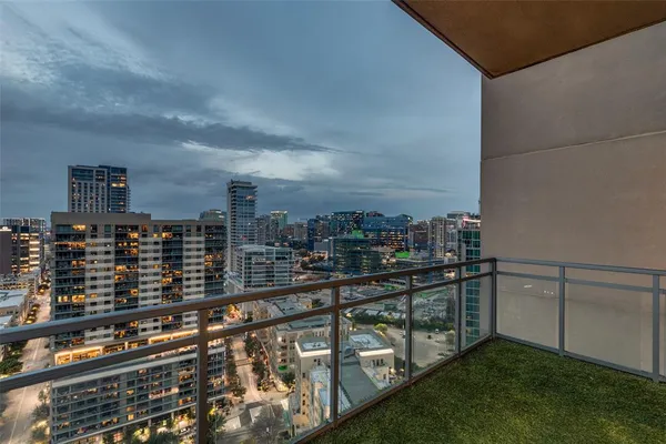 a city view from a balcony