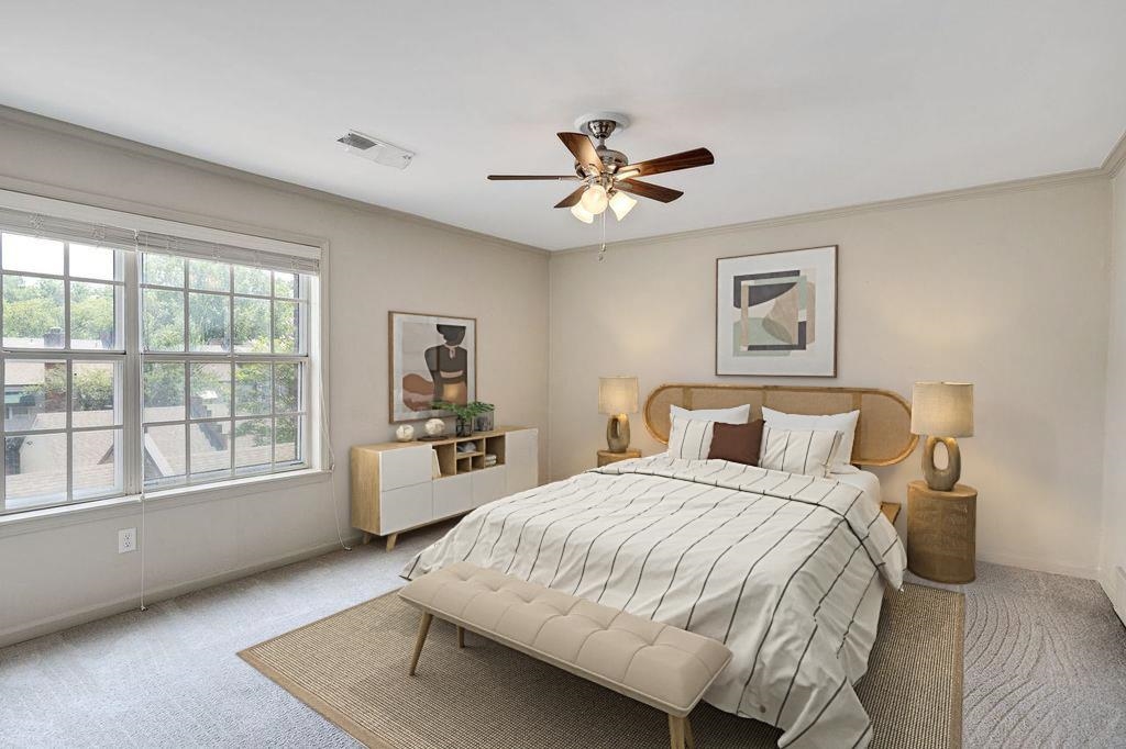1836 Kimbrough Road Germantown, TN 38138 - Photo 10 of 17 Bedroom featuring carpet floors, crown molding, and ceiling fan