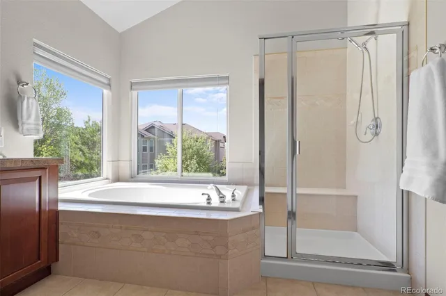 a bathroom with a bathtub and a shower