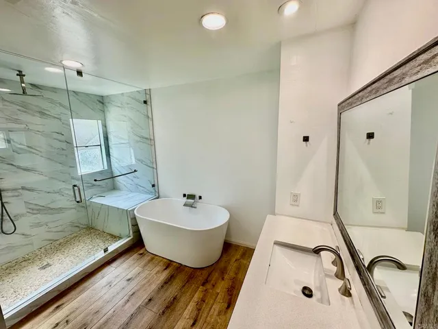 a bathroom with a sink and a tub
