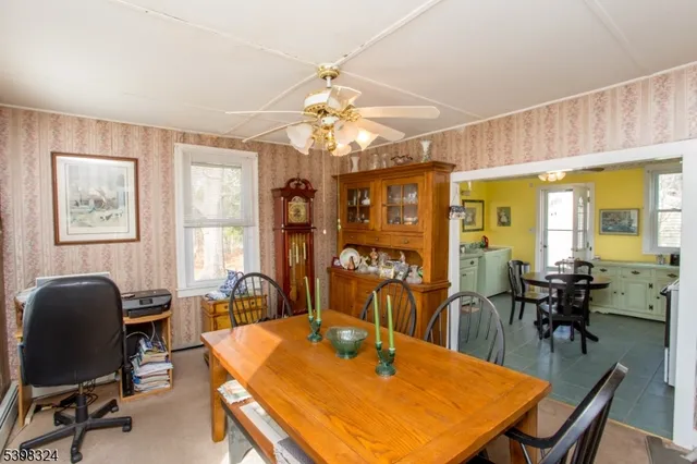 a dining room with wooden floor