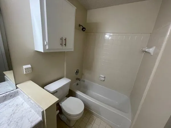 a white toilet sitting next to a bath tub