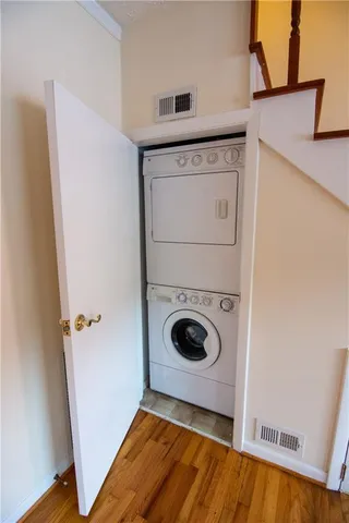 a utility room with dryer and washer