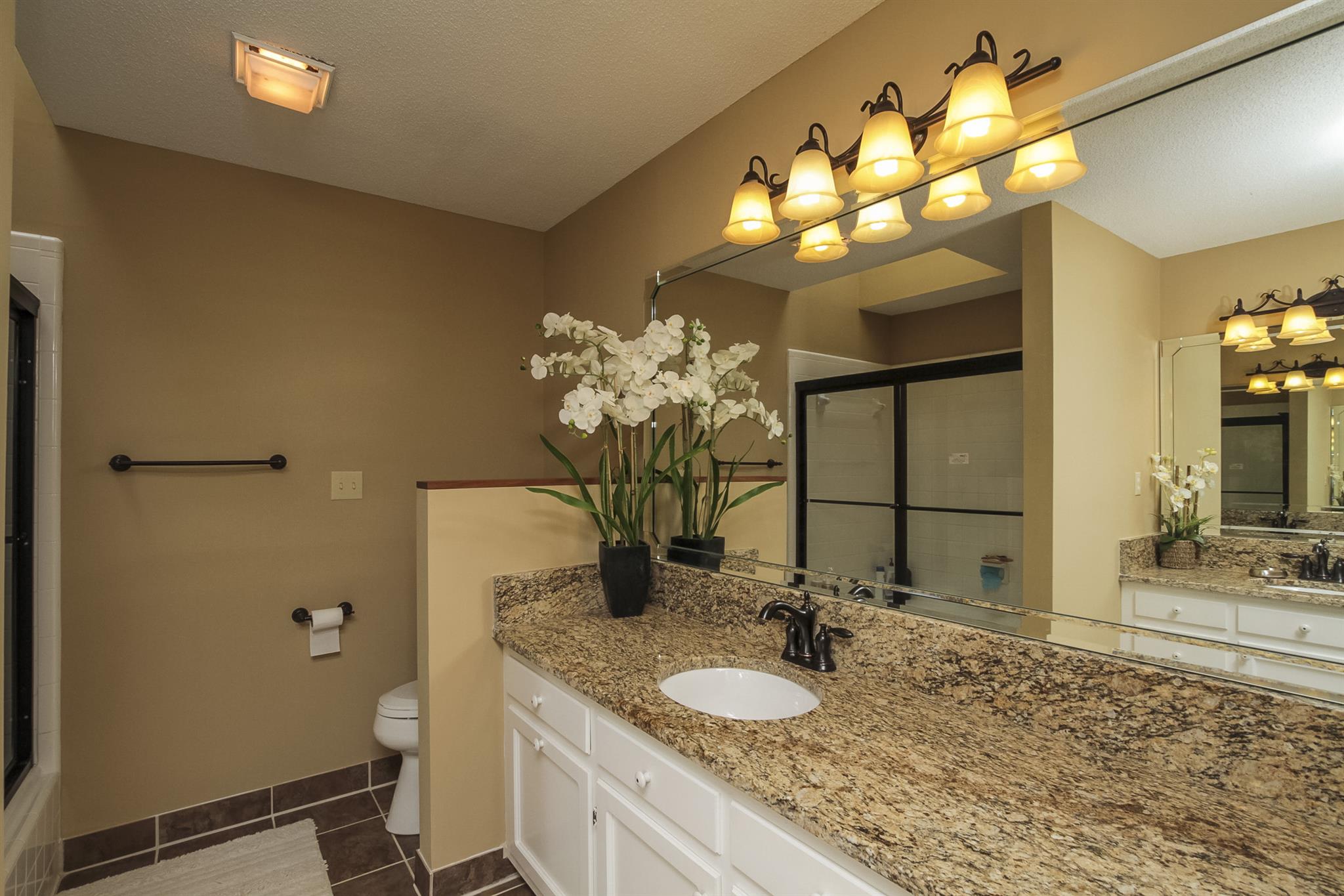 962 Alford Road Murfreesboro, TN 37129 - Photo 18 of 29 a bathroom with a granite countertop sink a large mirror and a toilet