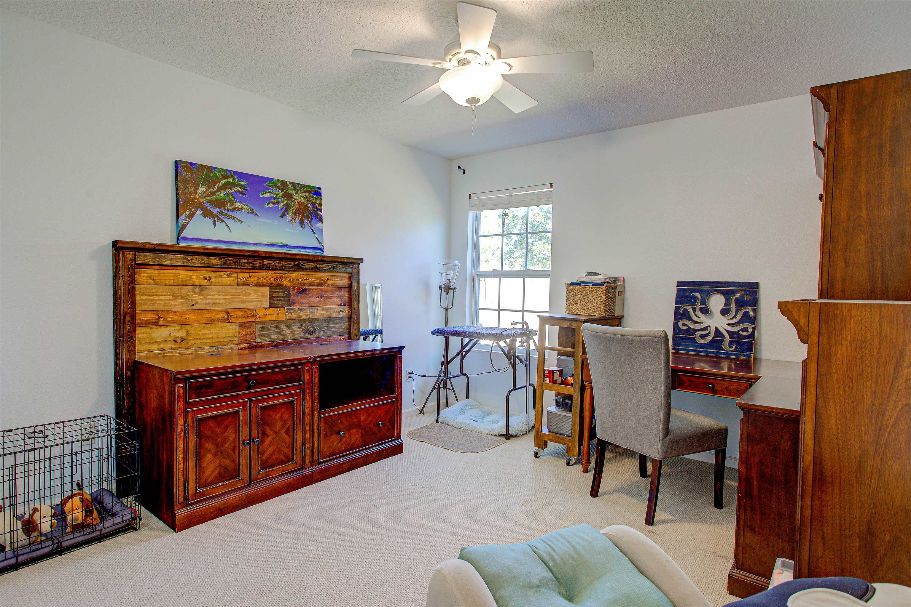 292 North Twin Maple Road St. Augustine, FL 32084 - Photo 34 of 79 Office area featuring light colored carpet, a textured ceiling, and a ceiling fan