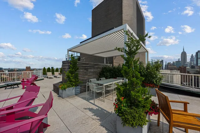 a balcony with a bench
