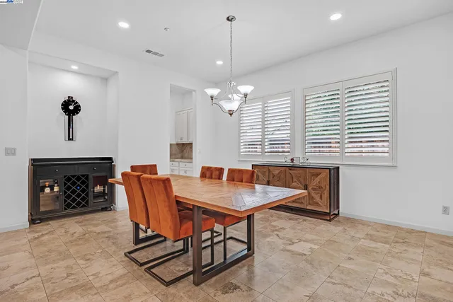 a dining room with a window