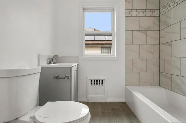 a bathroom with a bathtub