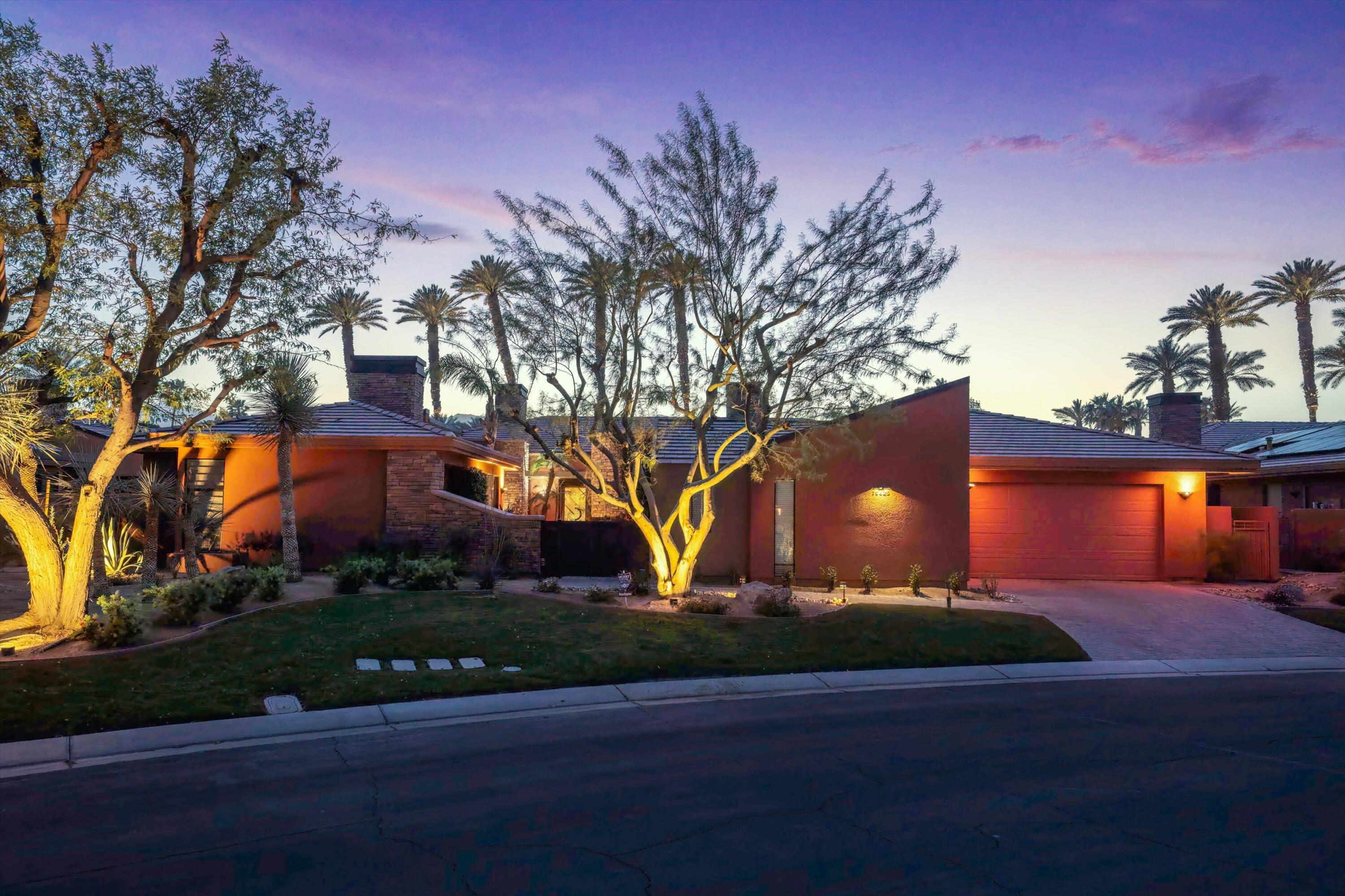 a view of a yard with plants and trees