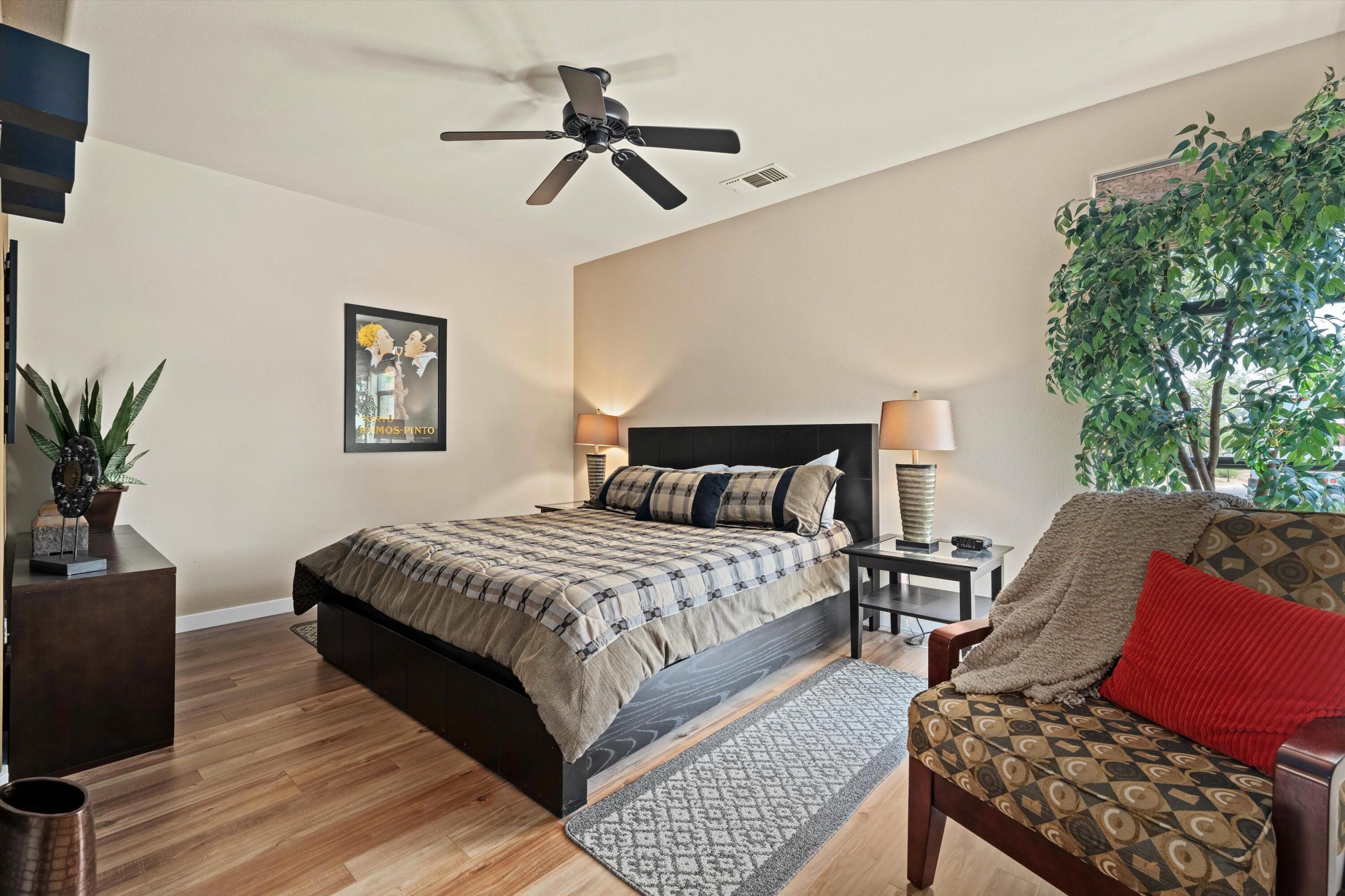 79625 Vía Sin Cuidado La Quinta, CA 92253 - Photo 49 of 52 a bedroom with bed and a potted plant