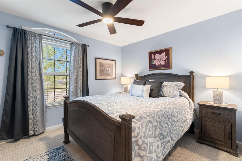 300 Copper Switch Drive Anna, TX 75409 - Photo 17 of 26 This bedroom features a window with blinds, walk in closet, a ceiling fan with integrated lighting, and carpeted floors