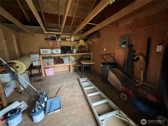a gym with wooden closet