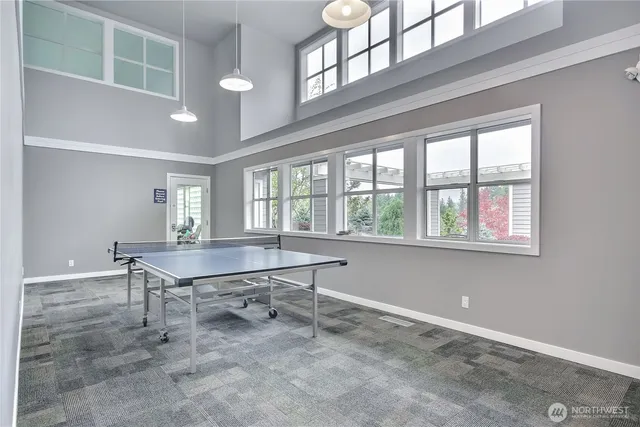 a room with table and windows