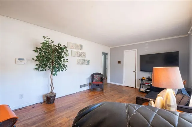 a room with furniture and a potted plant