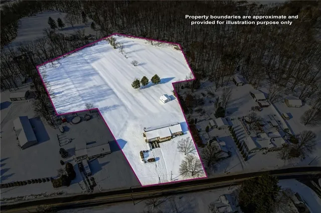 an aerial view of a backyard