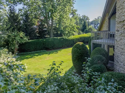 a view of a swimming pool with a garden