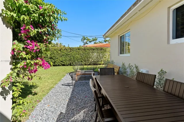 a view of a tables and chairs in patio