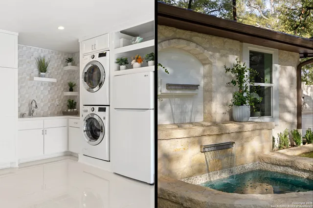 a view of a swimming pool with a garden