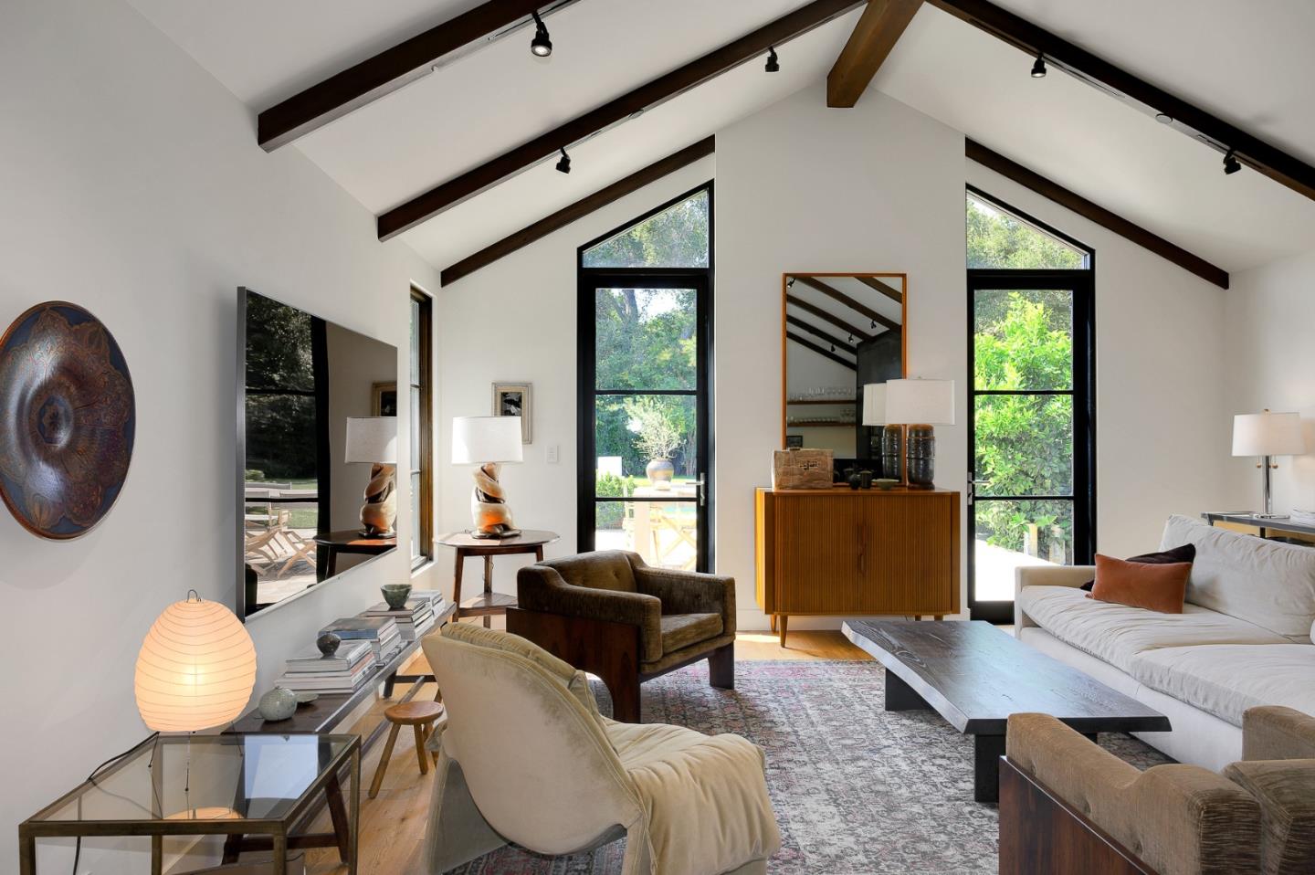 Undisclosed Address Atherton, CA 94027 - Photo 11 of 30 a living room with furniture a window and a chandelier