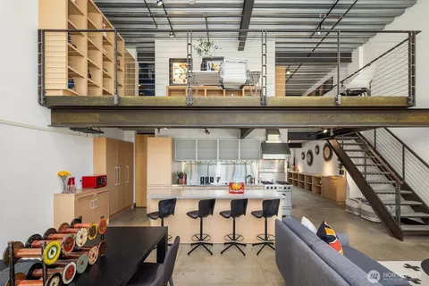 a dining room with furniture