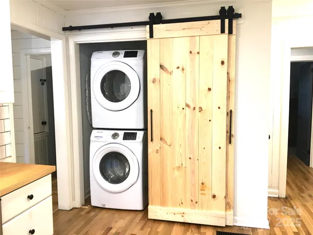 a utility room with dryer and washer