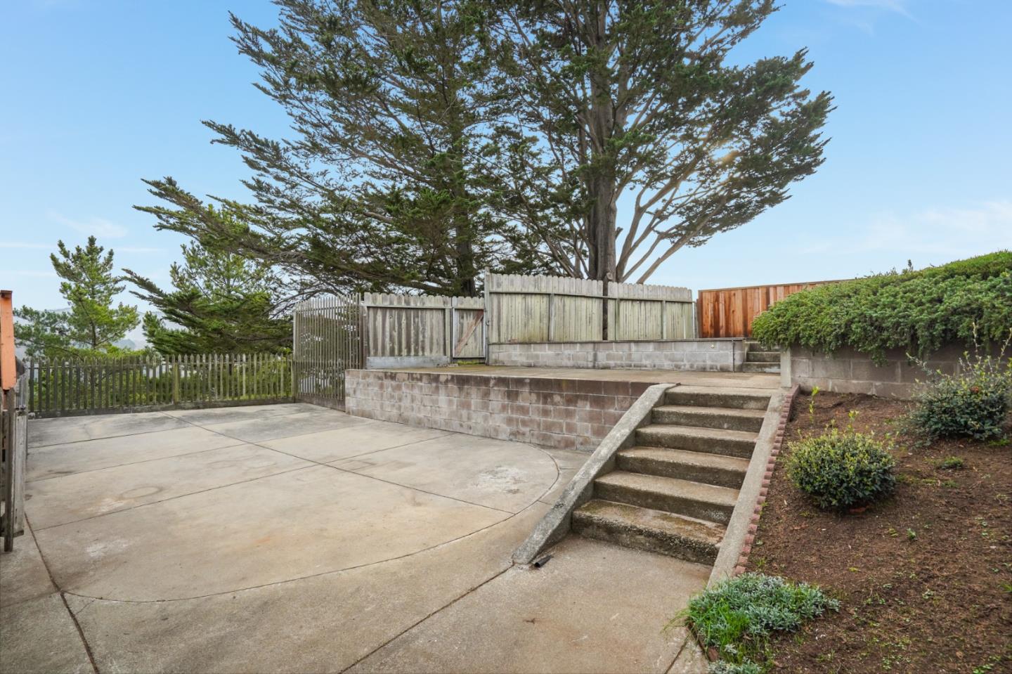 1238 Park Pacifica Avenue Pacifica, CA 94044 - Photo 25 of 32 a view of backyard with wooden fence and a large tree