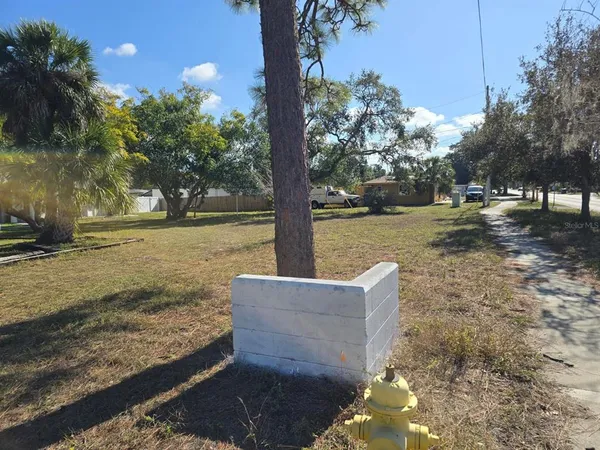 a view of a yard with an trees