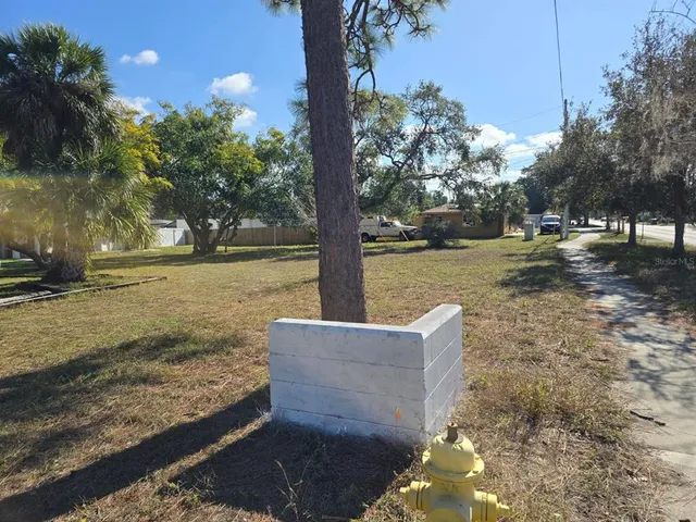 a view of a yard with an trees
