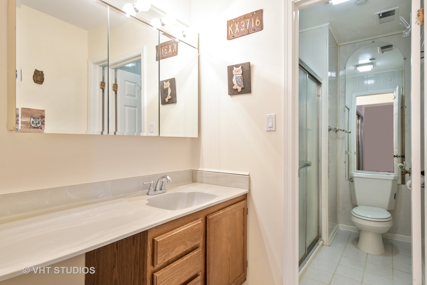 1979 Ammer Ridge Court, Unit 301 Glenview, IL 60025 - Photo 8 of 12 a bathroom with a granite countertop sink toilet and shower