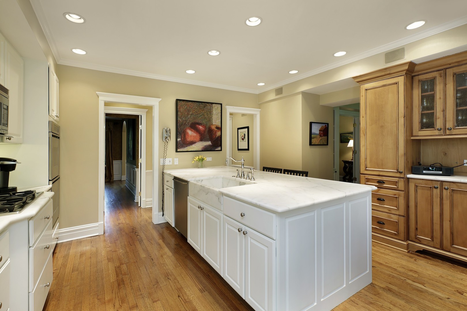 579 Hill Terrace Winnetka, IL 60093 - Photo 8 of 31 a large kitchen with kitchen island a sink a counter top space stainless steel appliances and cabinets