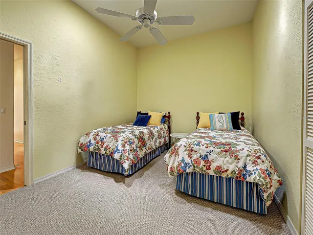 an aerial view of a house with outdoor space