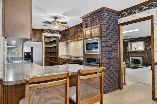 a view of a room with shelves