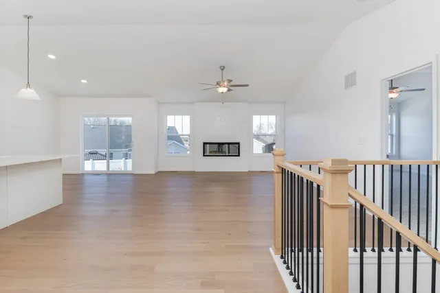 a view of a livingroom with a staircase