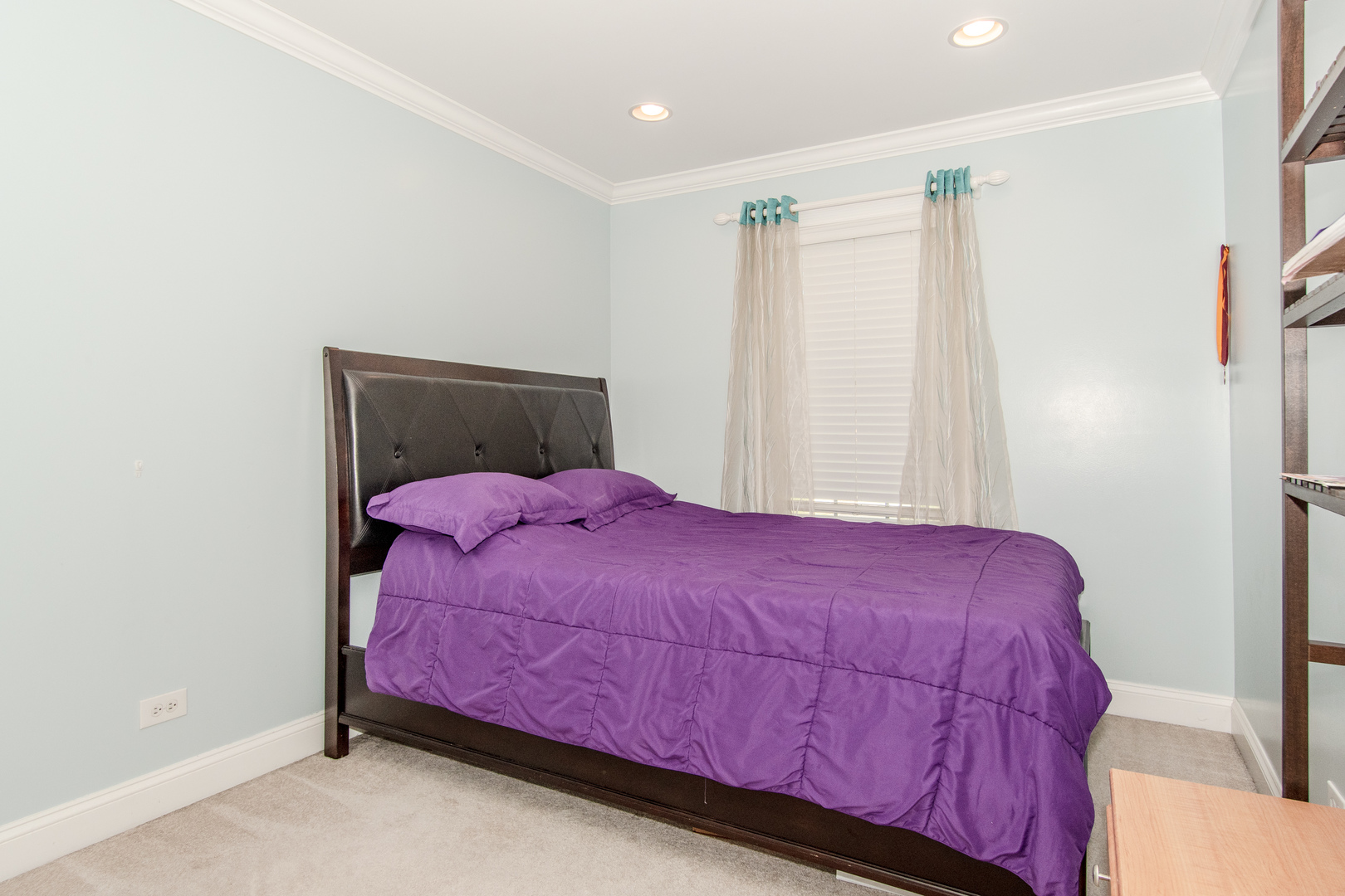 1144 Needham Road Naperville, IL 60563 - Photo 29 of 52 a bed sitting in a bedroom next to a bathroom sink and a mirror