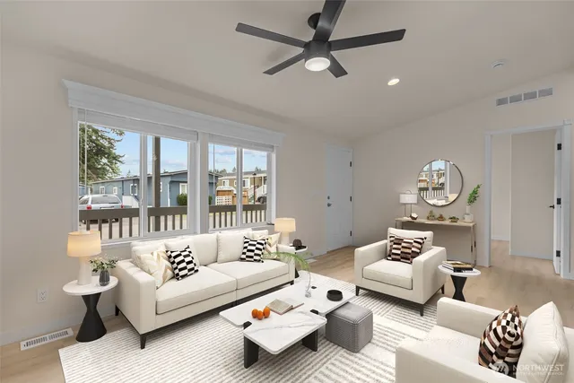 a living room with furniture