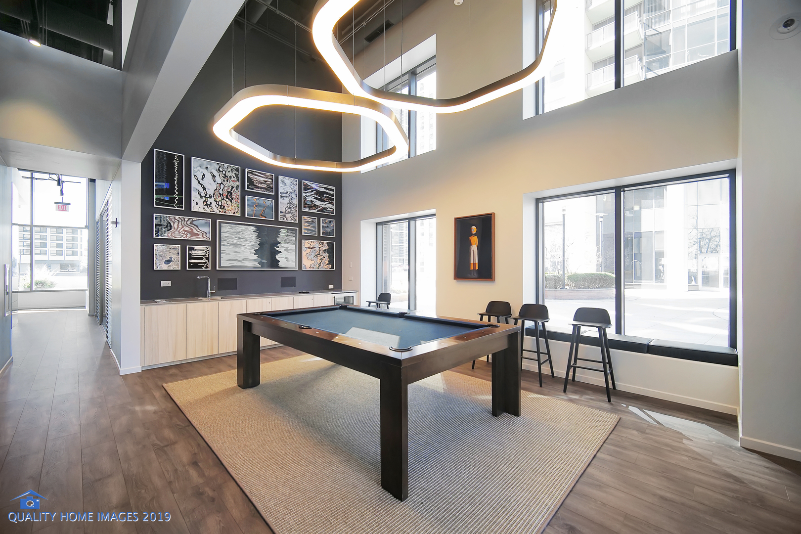 450 East Waterside Drive, Unit 3301 Chicago, IL 60601 - Photo 41 of 44 a room with pool table and windows