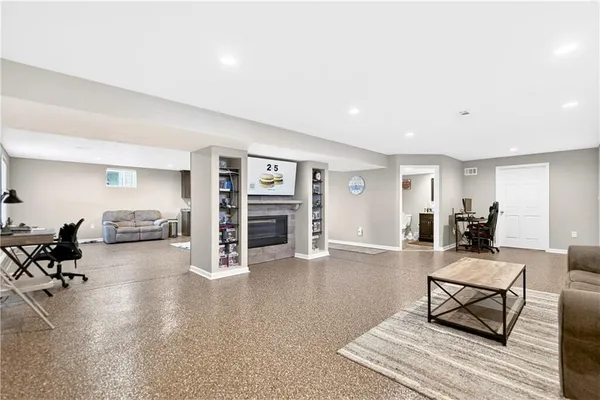 a living room with furniture and a couch