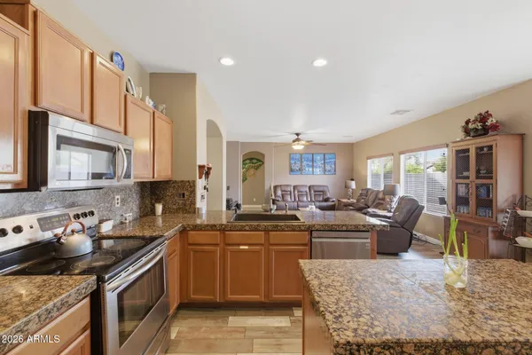 a kitchen with lots of counter top space