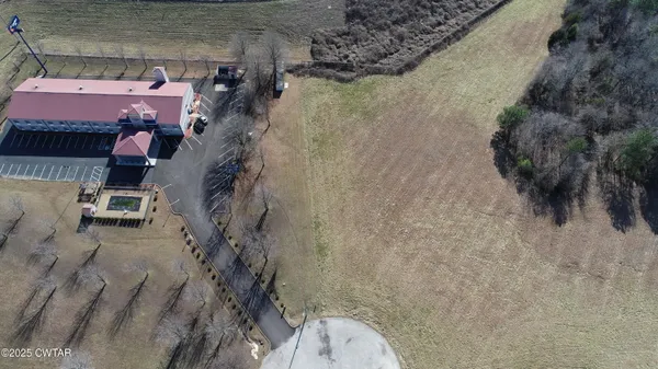 an aerial view of a parking space