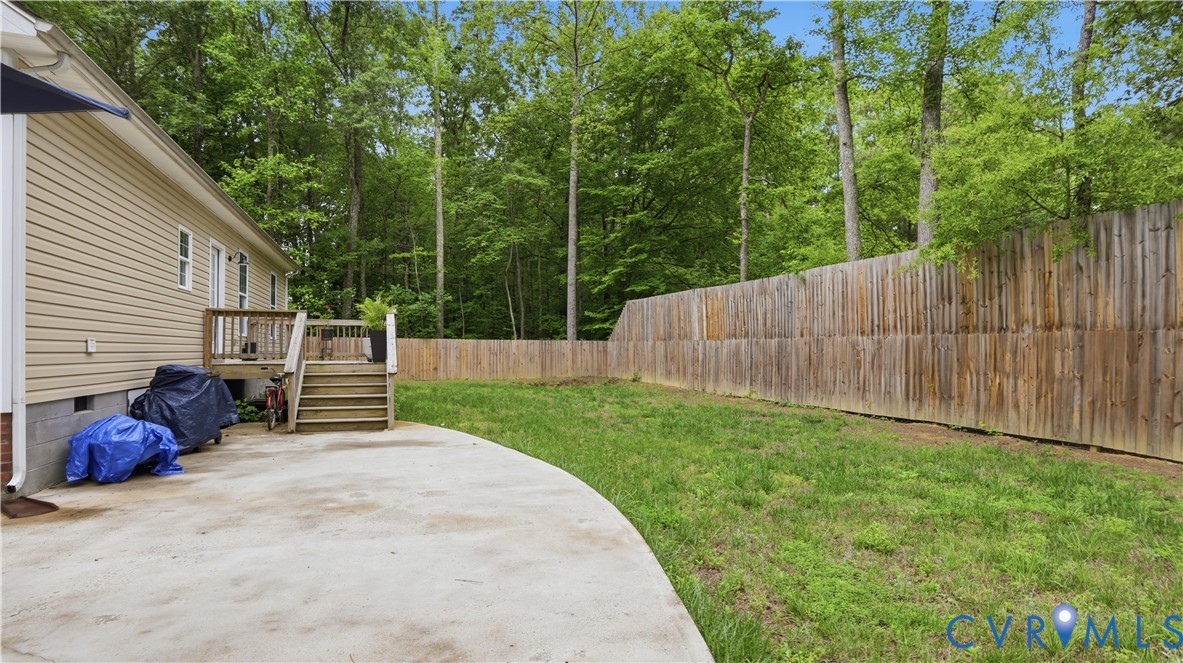 2406 Emanuel Church Road Powhatan, VA 23139 - Photo 32 of 48 Expansive backyard featuring a concrete patio, woo
