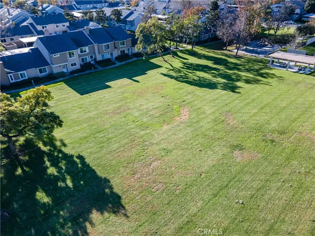 a view of a backyard with plants and a patio