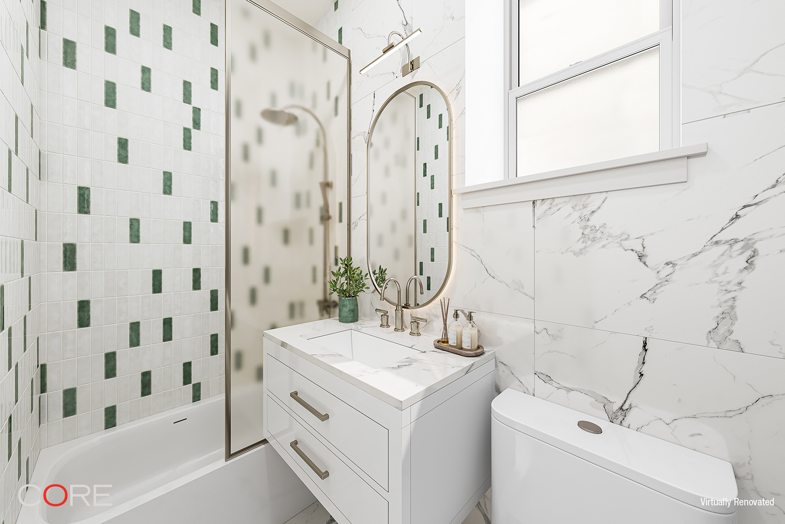 415 East 80th Street, Unit 5S Manhattan, NY 10075 - Photo 5 of 10 a bathroom with a sink and a mirror with bathtub