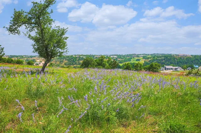 a view of a lake with houses in the back