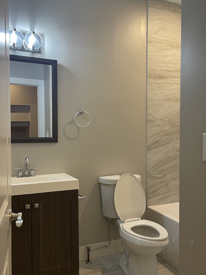 215 South Hamilton Avenue, Unit 1N Chicago, IL 60612 - Photo 8 of 23 a bathroom with a toilet a sink and mirror