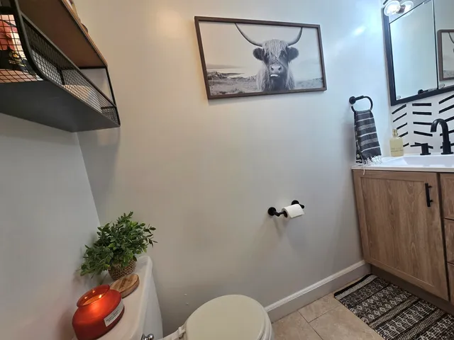a bathroom with a toilet a sink and mirror