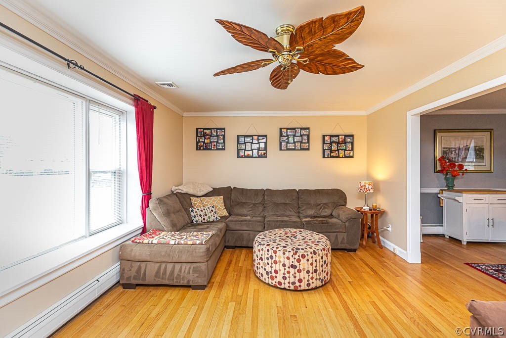 8202 Cardova Road Richmond, VA 23227 - Photo 24 of 48 LIVING ROOM W/ HW FLOORS, CEILING FAN, CROWN
