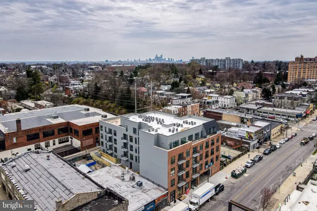 an aerial view of a multi story buildings