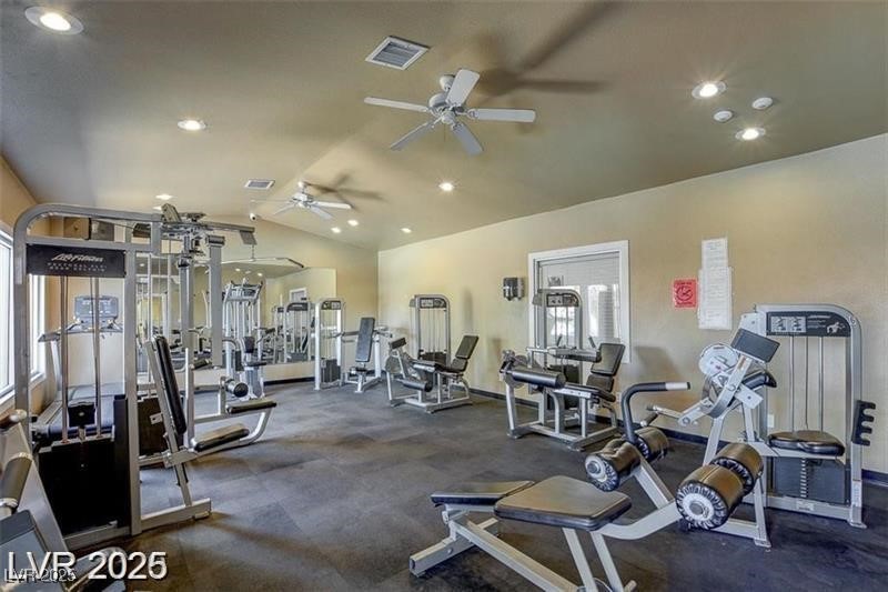 5080 Indian River Drive, Unit 400 Las Vegas, NV 89103 - Photo 25 of 29 Workout area featuring lofted ceiling and recessed lighting