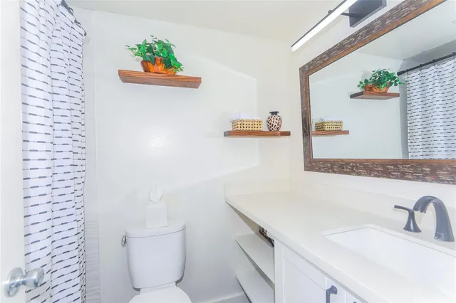 a bathroom with a sink a toilet and a mirror