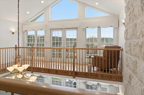 a view of a balcony with lake view